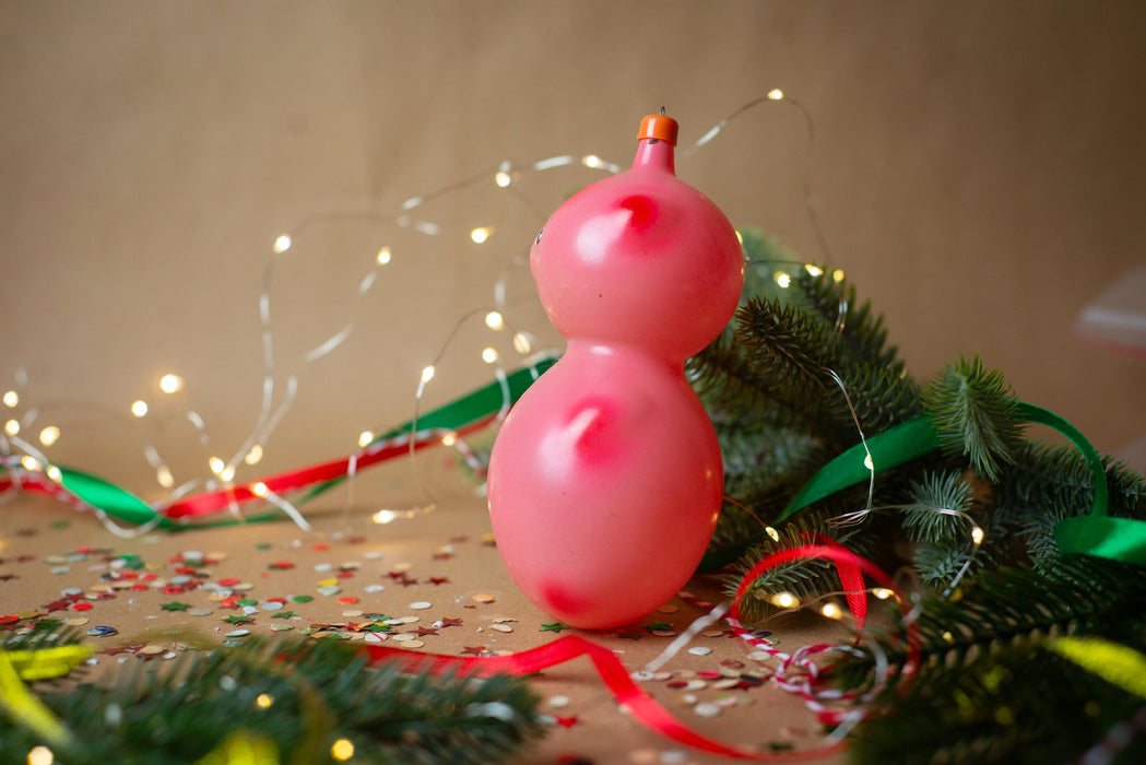 Pink Bear Ornament – Hand Painted Glass Christmas Ornament | Rustic Xmas Decor