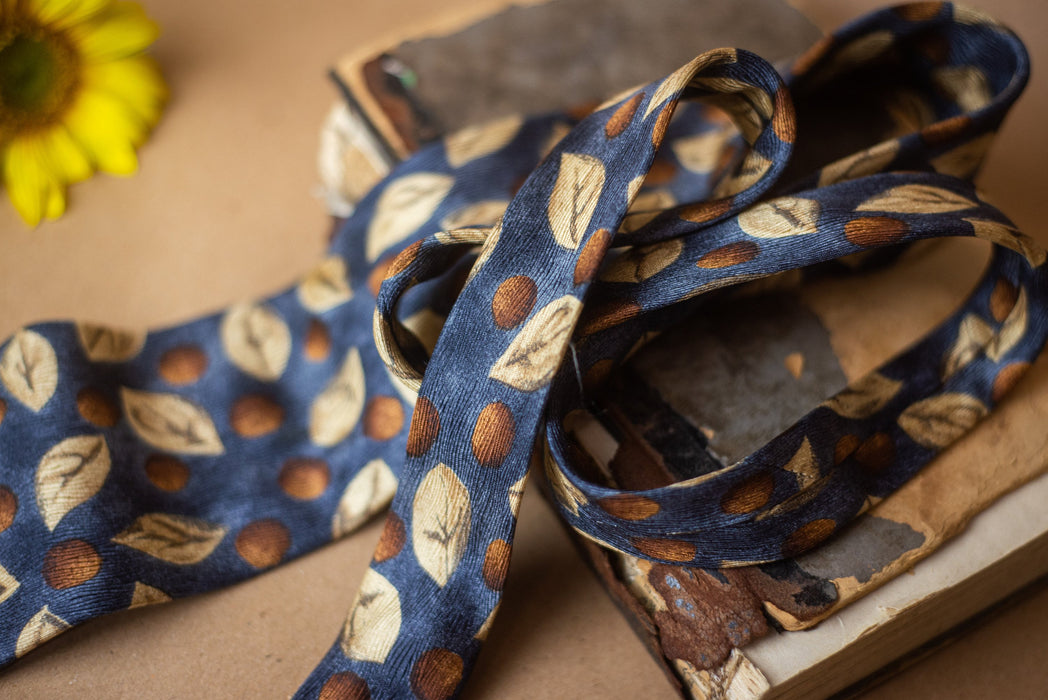 Men's Silk Tie - Vintage Striped Leaf Print Necktie | Luxury Groom Tie