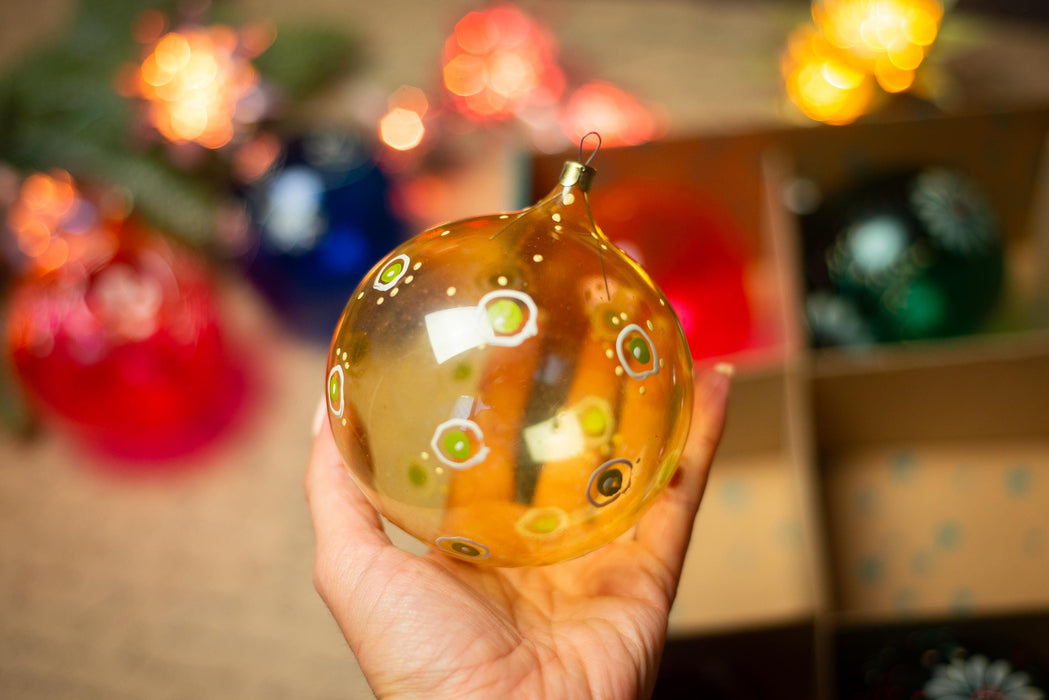 Vintage Transparent Glass Christmas Ornaments, Large Indent Baubles Set
