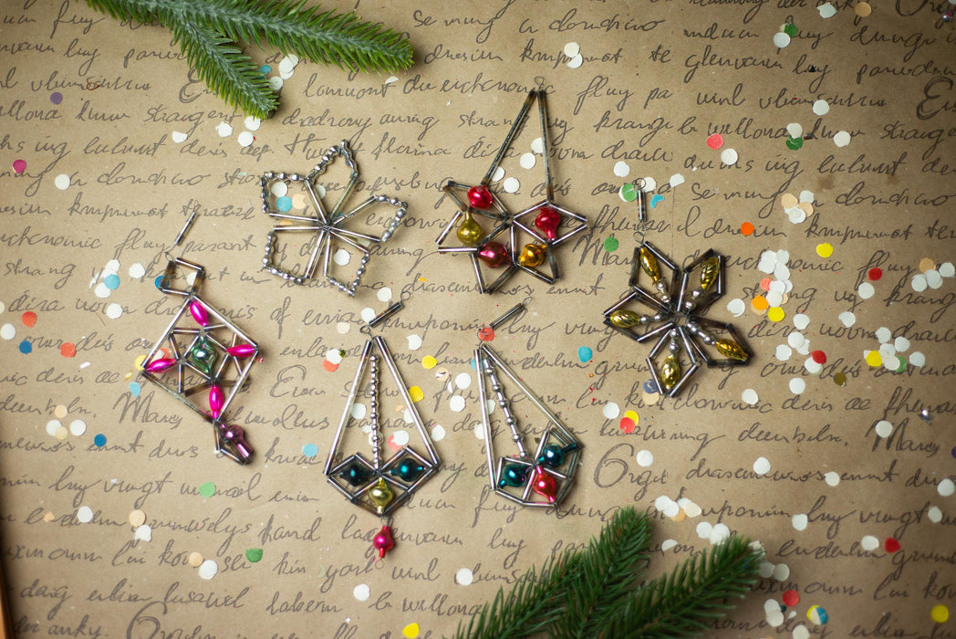 Vintage Geometric Glass Ornaments – Set of 5
