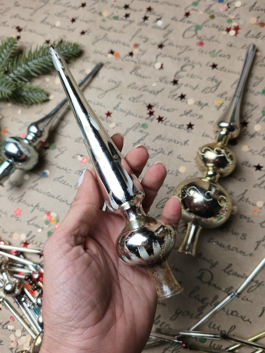 Vintage Silver Beaded Glass Tree Toppers – 1960s