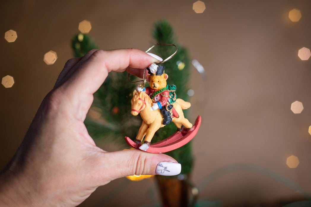 Vintage Wooden Rocking Horse Ornament, Bavarian Christmas