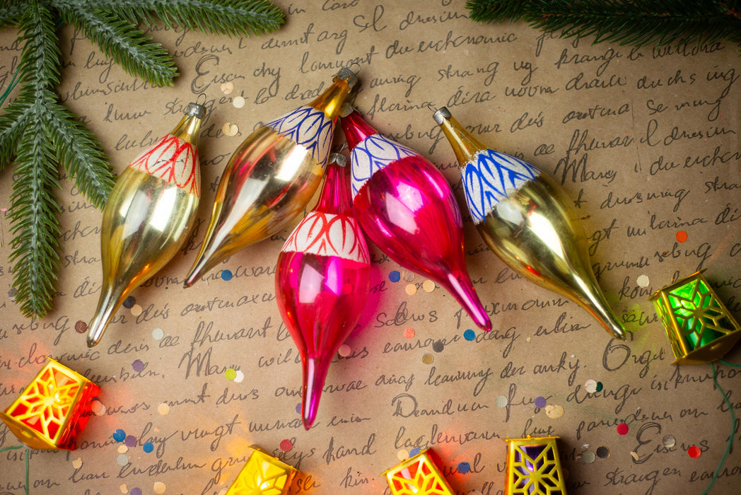 Vintage Glass Icicle Christmas Ornaments, Set of 5 – 15 cm