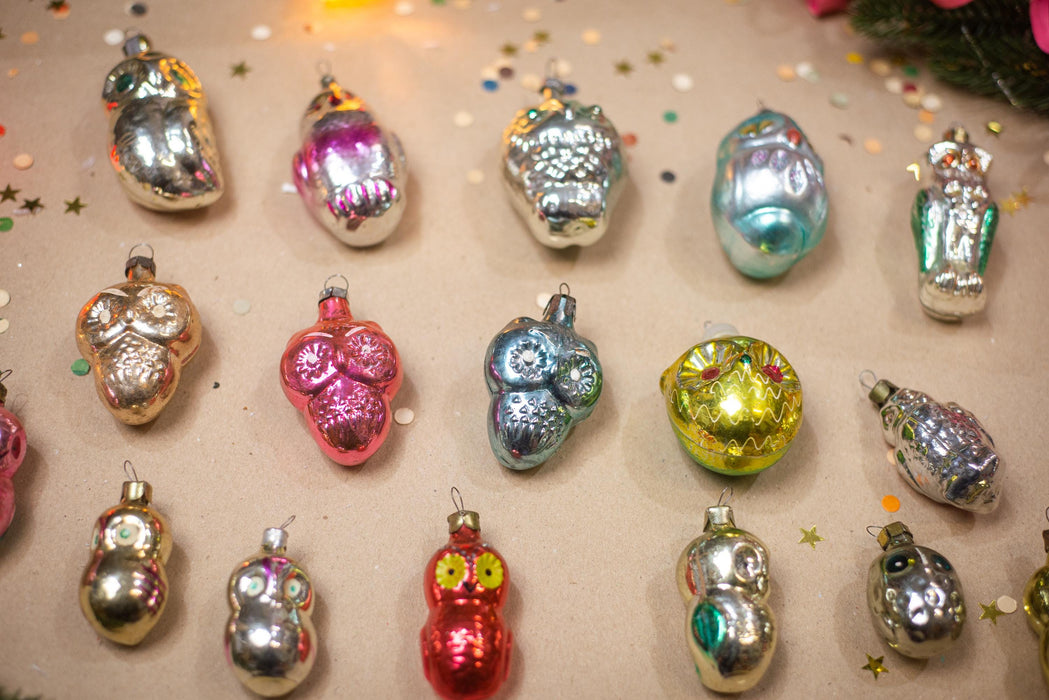 Vintage Glass Owl Christmas Ornaments, Xmas Tree Hanging
