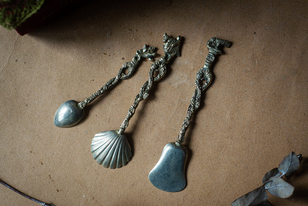 Set of 3 Vintage German Silver Tone Serving Spoons, Mid Century Tableware