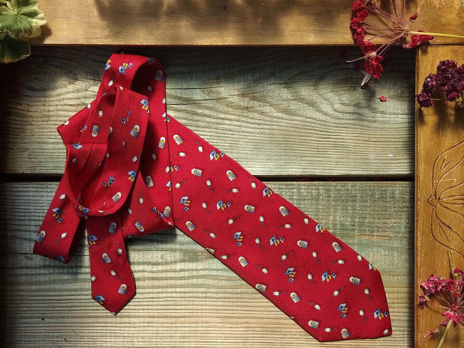 Vintage Silk Ties, Red Floral & Striped Neckties, Retro Mens Accessories, Classic 90s Style