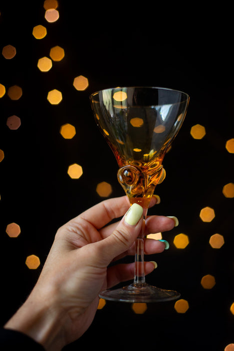 Vintage Amber Stemware Pair – Mid-Century Barware
