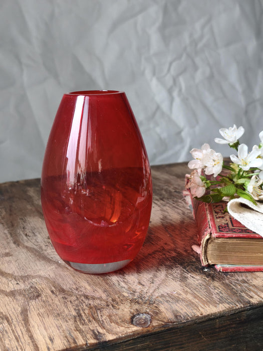 Red Glass Vase Mid Century, Small Retro Bud Vase Aesthetic Decor