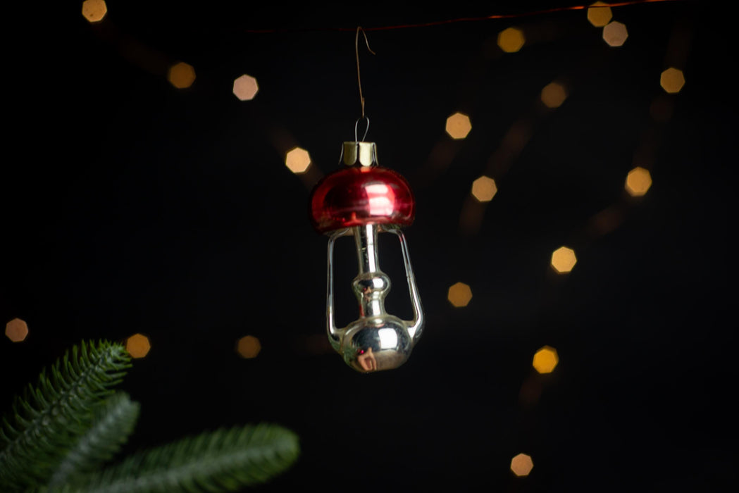 Vintage Glass Oil Lamp Ornament, USSR 1970s Christmas