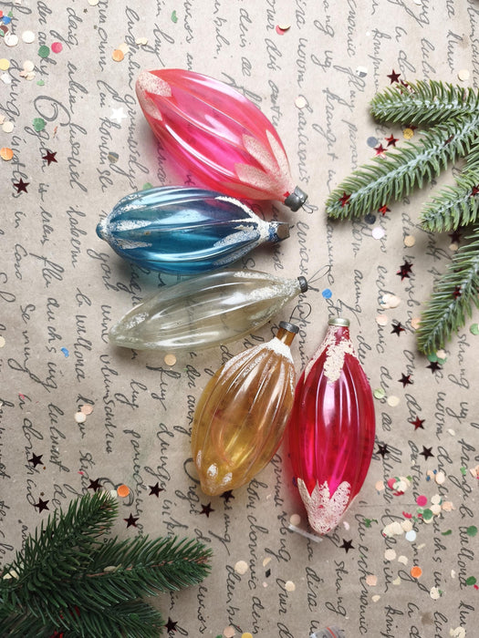 Vintage Caramel Glass Teardrop Ornaments – 1970s, Set of 5
