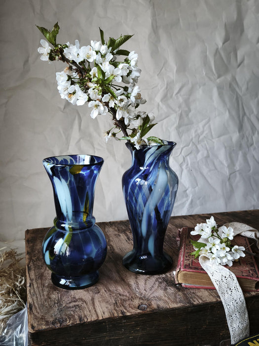 Vintage Murano Style Glass Vase, Cobalt Blue Art Glass, 1970s Bud Vase
