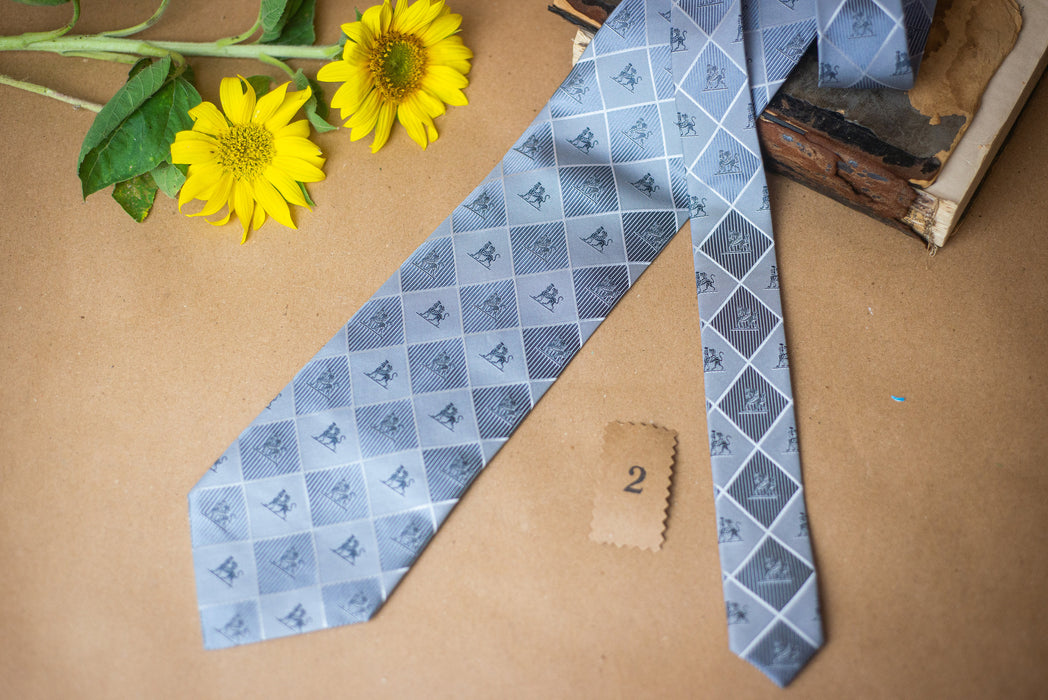 Vintage Silk Necktie – Blue Wedding Tie With Abstract Design For Groomsmen