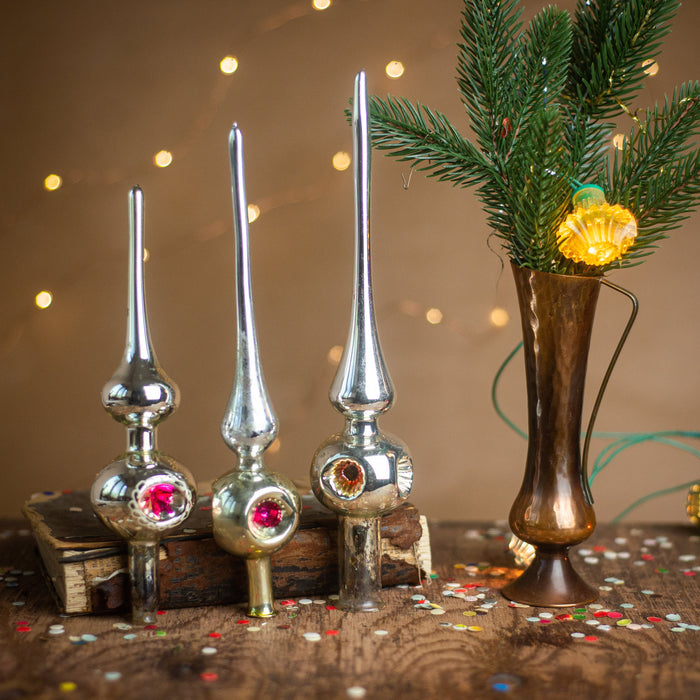 Vintage Silver Glass Christmas Tree Topper – 1950s