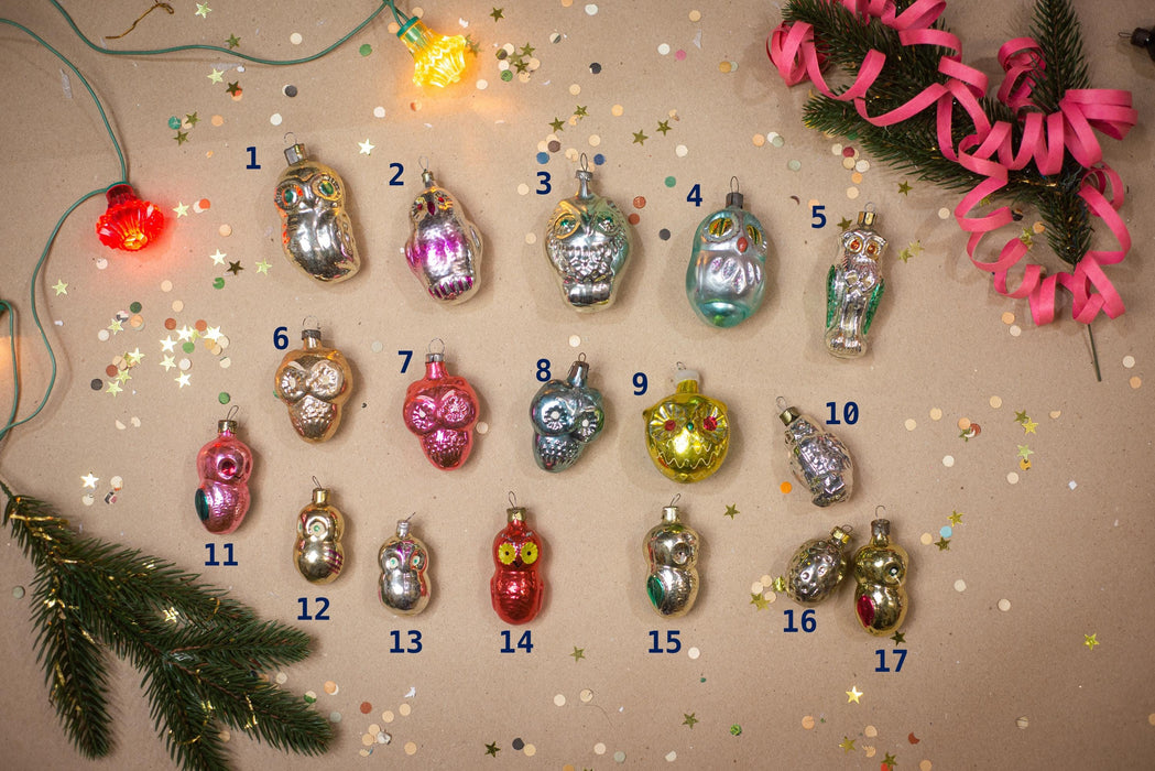 Vintage Glass Owl Christmas Ornaments, Xmas Tree Hanging