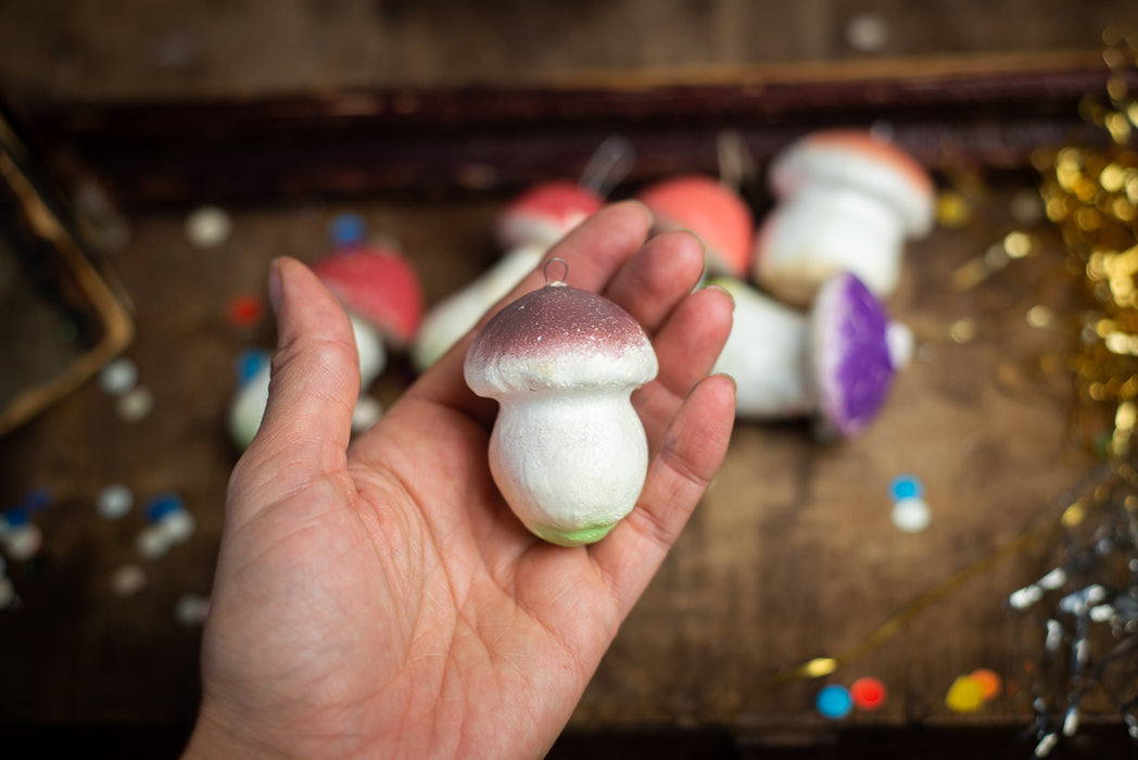 Vintage Mushroom Christmas Ornaments, Woodland Glass Tree