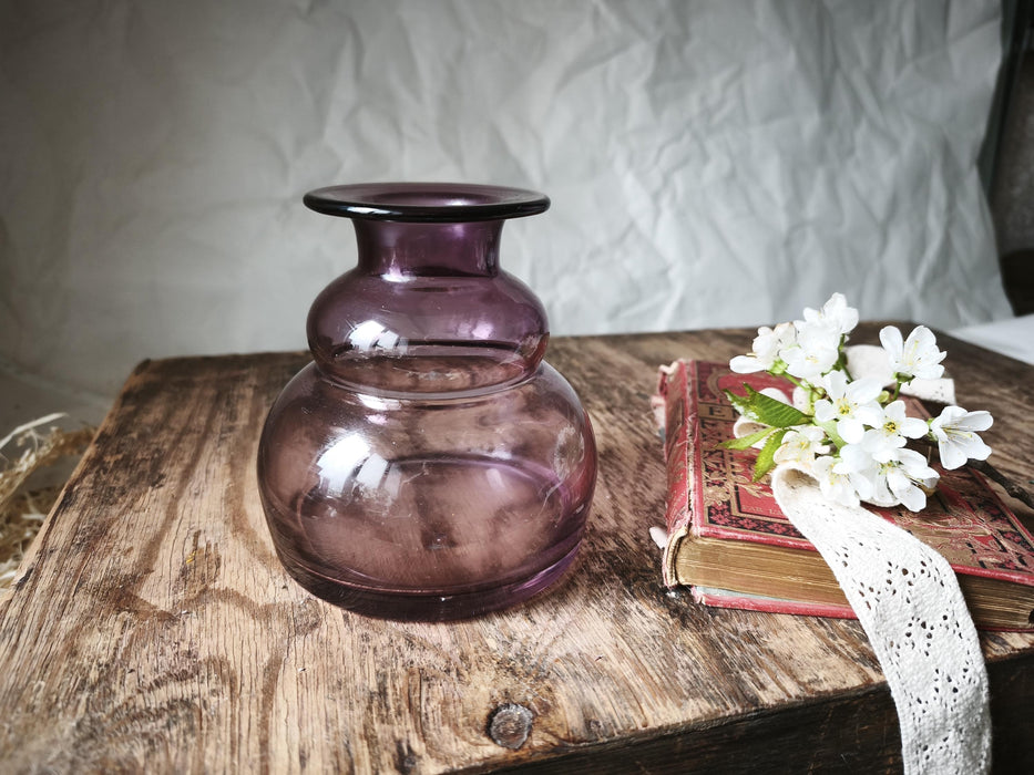 Mid Century Purple Glass Vase, Small Amethyst Bud Vase Decor