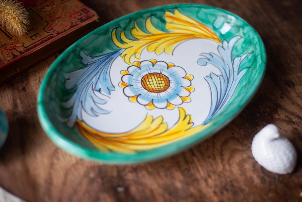 Vintage Ceramic Dish - Hand Painted Italian Pottery Floral Serving Plate