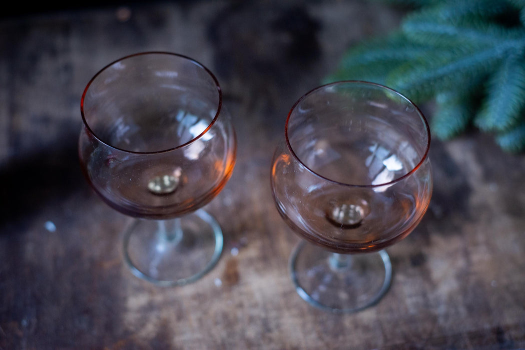 Vintage Brandy Glasses, Set Of 2 Stemmed Cognac Goblets, RetroBar