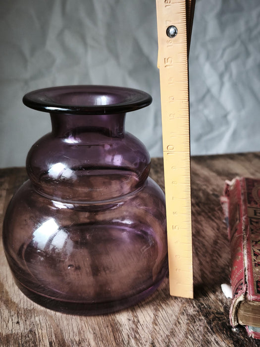 Mid Century Purple Glass Vase, Small Amethyst Bud Vase Decor