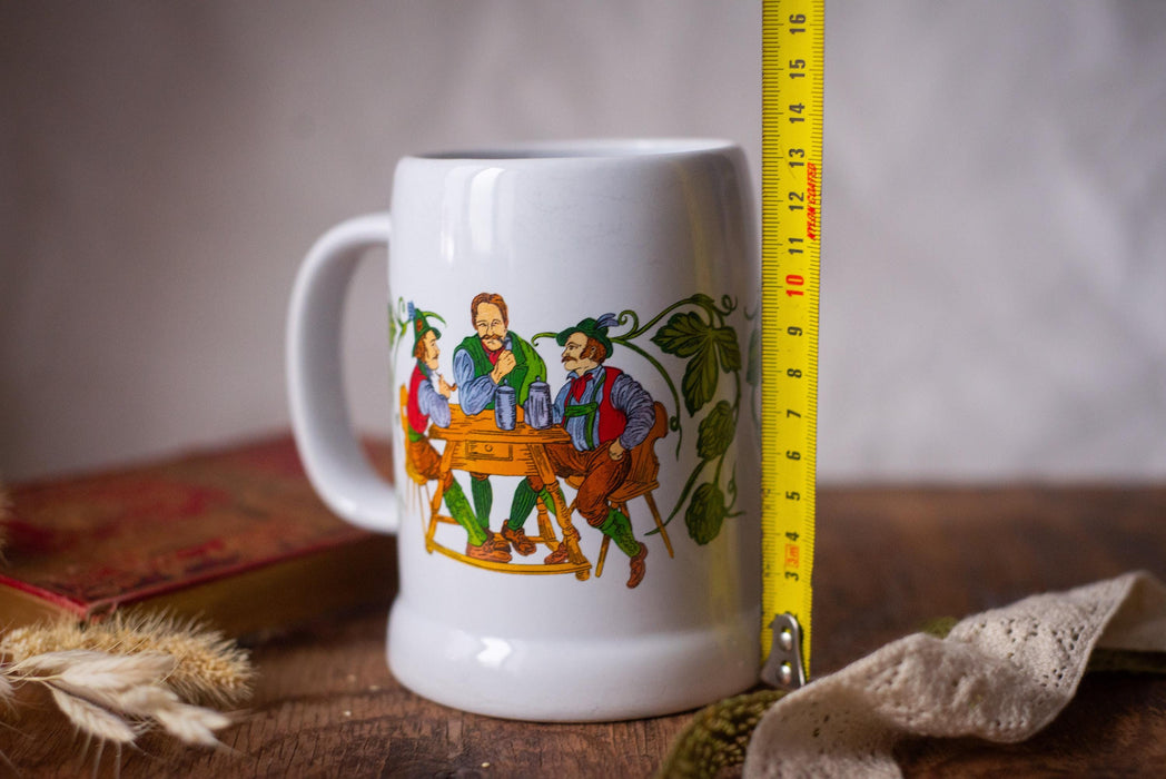 Vintage German Beer Stein Mug Bavarian Pub Scene Ceramic Tankard Oktoberfest Barware