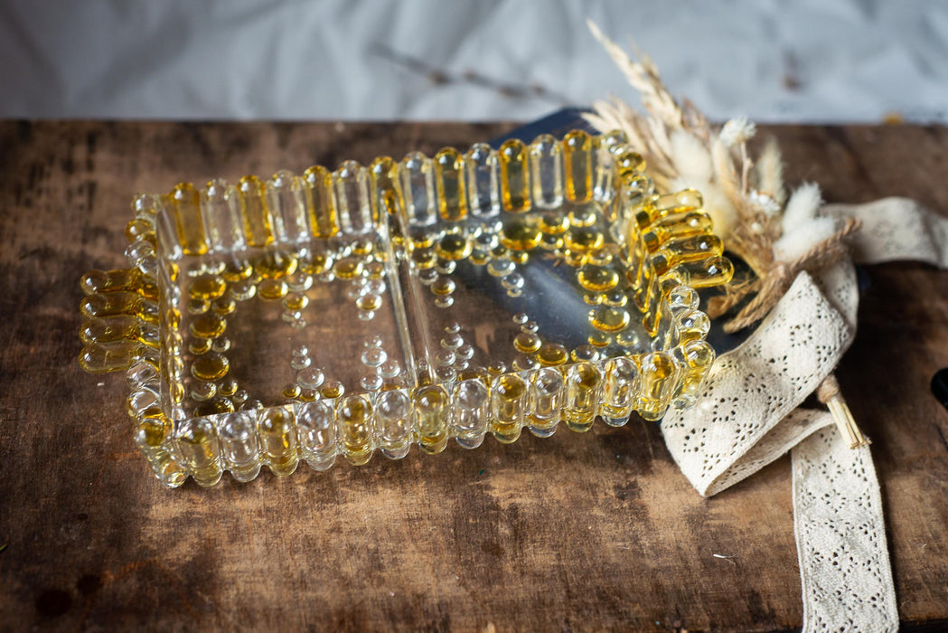 Amber Glass Serving Dish – Vintage 1970s Rectangular Tray with Handle