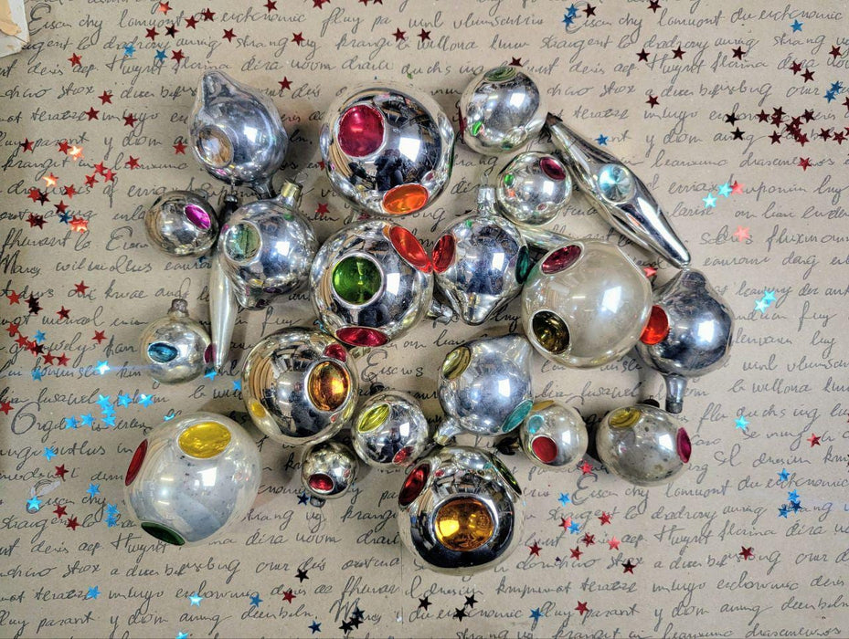 Vintage Glass Christmas Ornaments, 1950s Baubles and Icicles Set