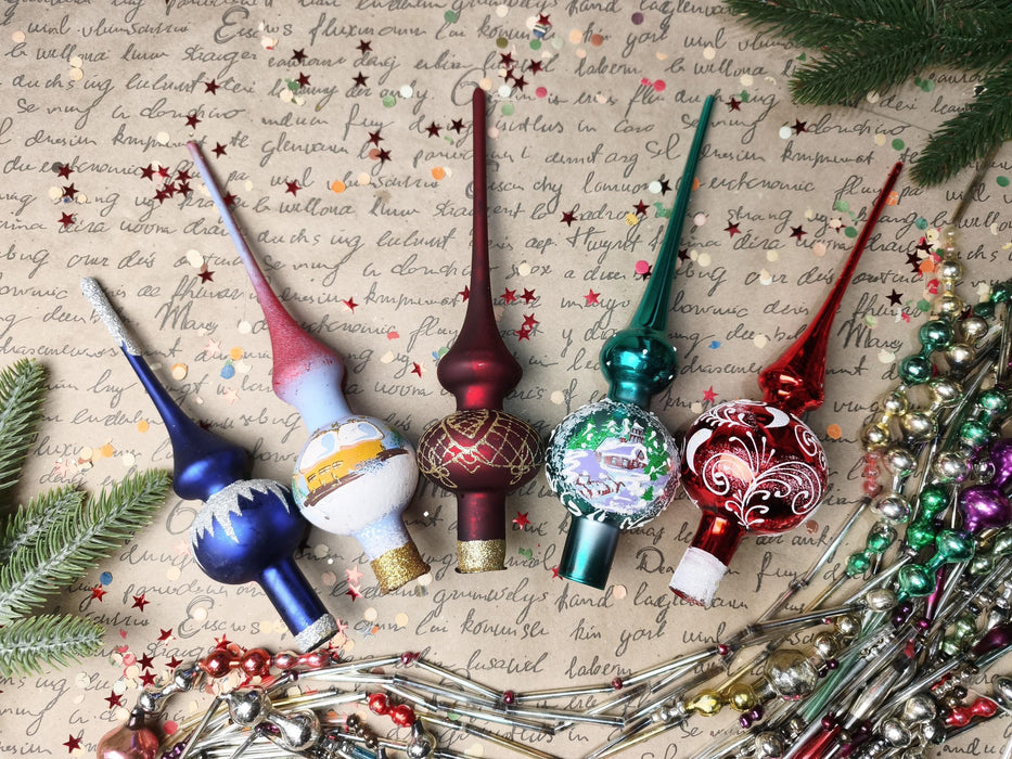 Hand-Painted Glass Christmas Tree Topper – Colorful Finial
