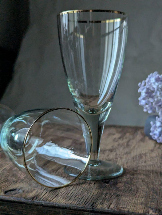 Vintage Gold Rim Champagne Flutes – Set of 2