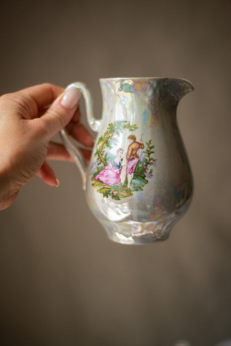 Vintage Madonna Tea Set Lusterware 15 Pieces, German, Art Deco Porcelain Tea Set, Romantic Scene