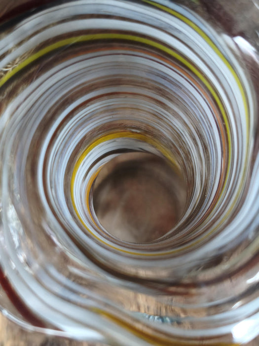 Vintage Murano Style Glass Vase, Beige Blue Art Glass, 1970s Bud Vase