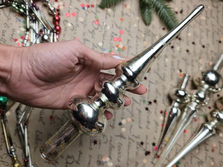 Vintage Silver Beaded Glass Tree Toppers – 1960s
