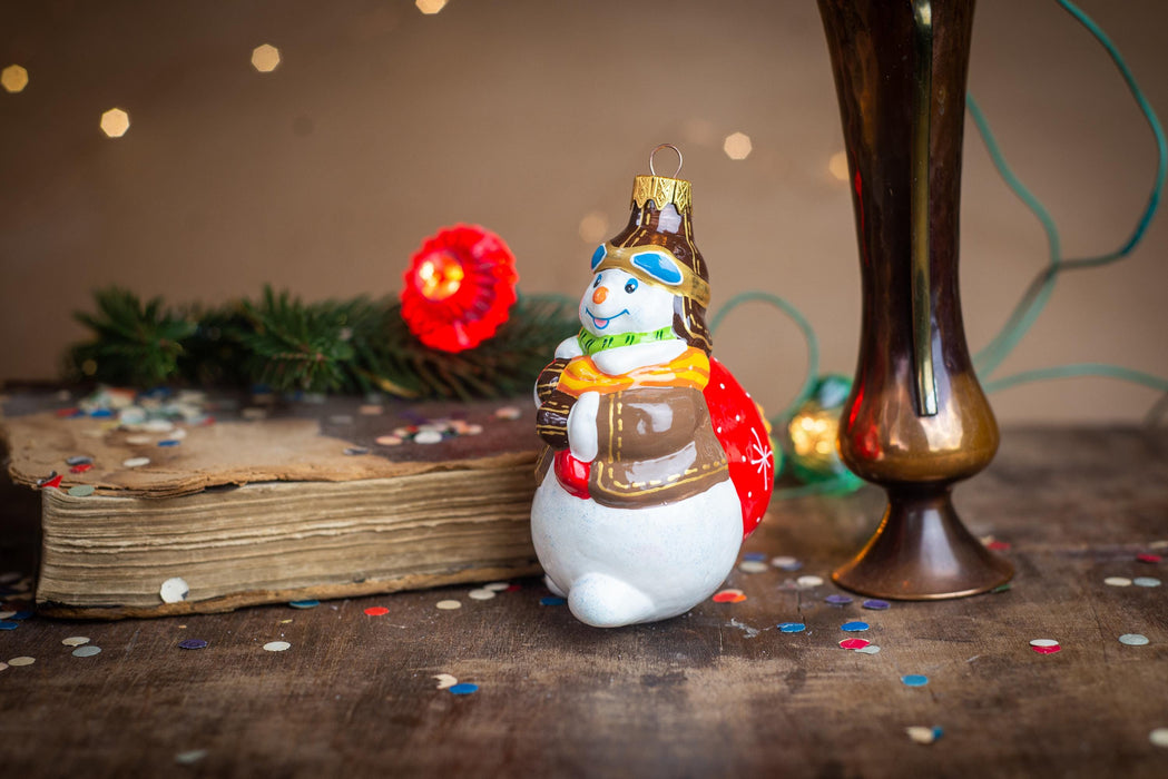 Snowman Pilot Glass Ornament, Vintage Christmas Tree