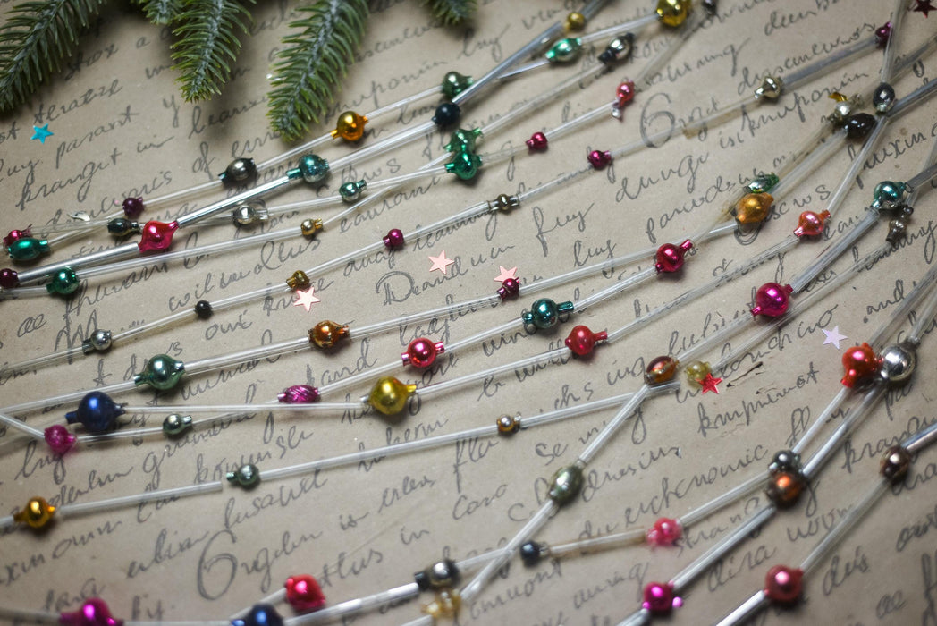 Vintage Bugle Bead Garland, Soviet Glass Garland 1970s