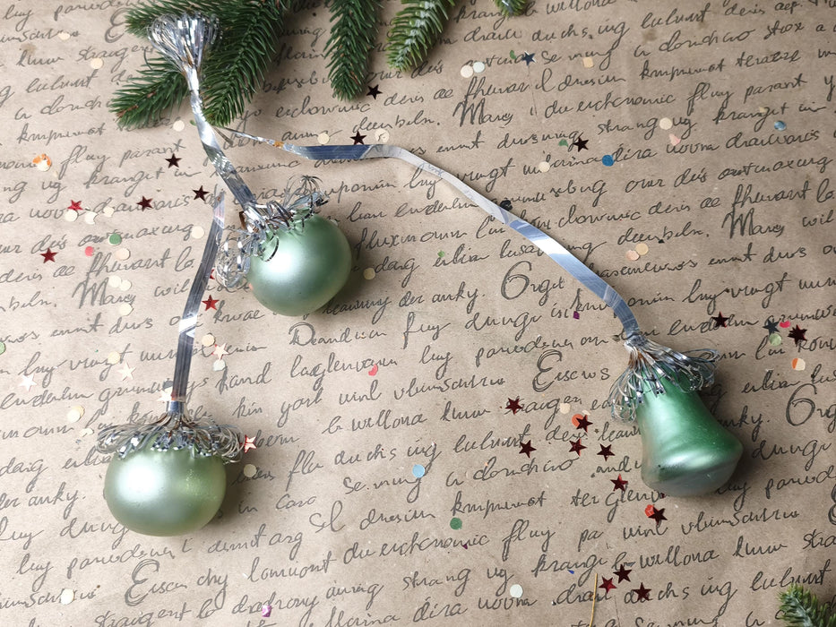 Vintage Frosted Glass Ornament Set – Purple & Green GDR