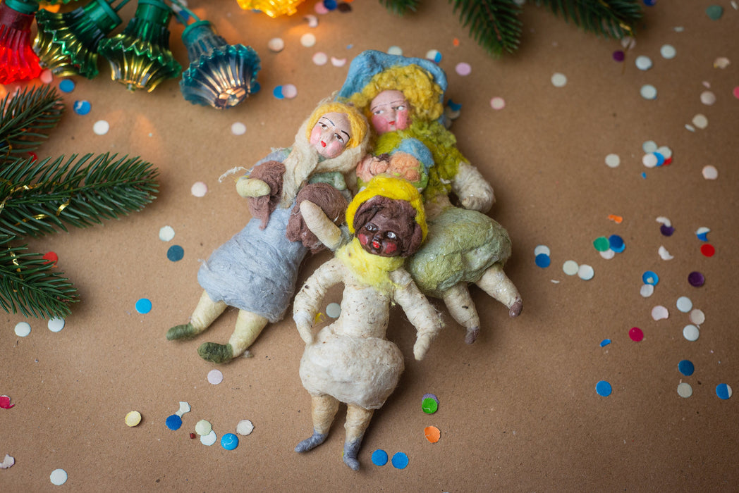 Spun cotton antique Christmas ornaments, girl figurine Xmas tree decoration, collectible