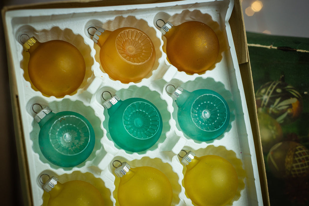 Vintage Frosted Glass Ornaments, 1980s Matte Multicolour Baubles.