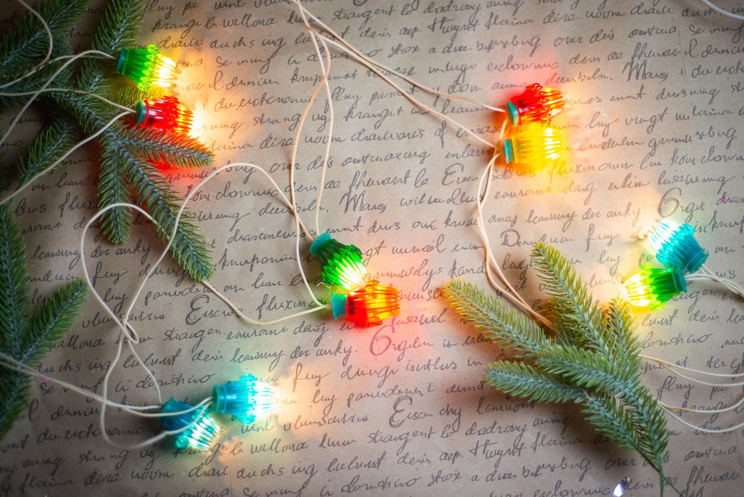 Vintage Ribbed Christmas Lights, Retro Christmas Tree Garland, Working Christmas String Lights