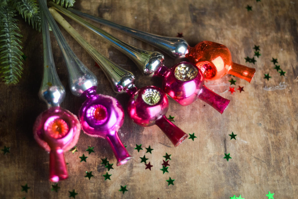 Vintage Silver & Orange Indent Glass Tree Topper – 1960s