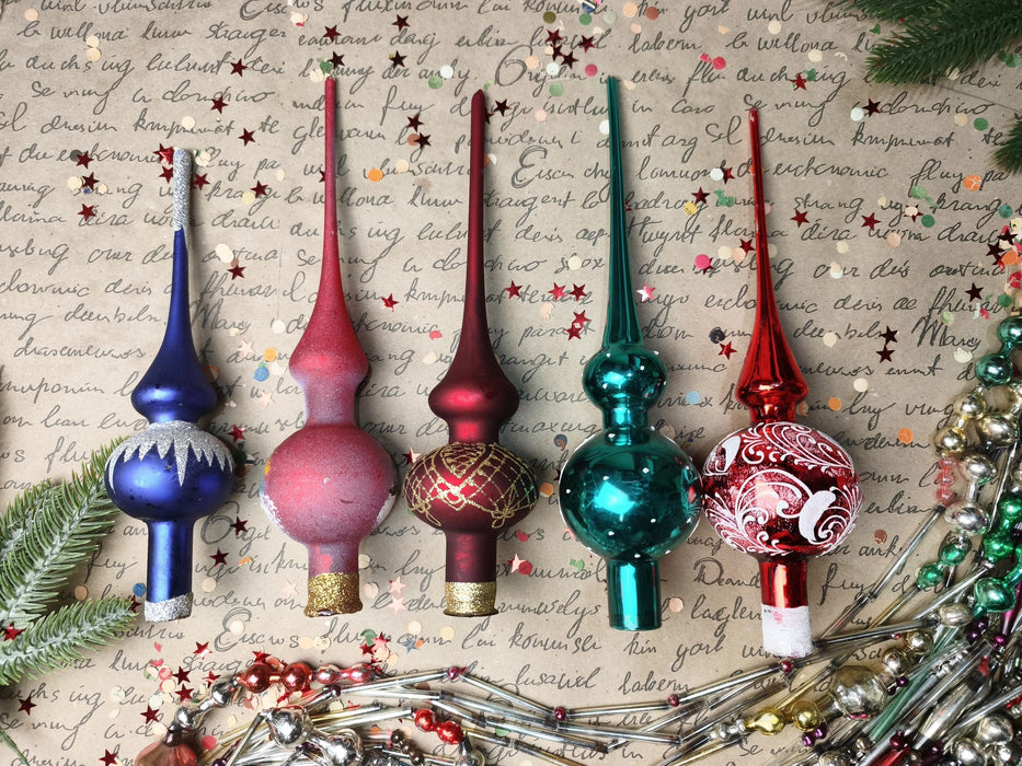 Hand-Painted Glass Christmas Tree Topper – Colorful Finial