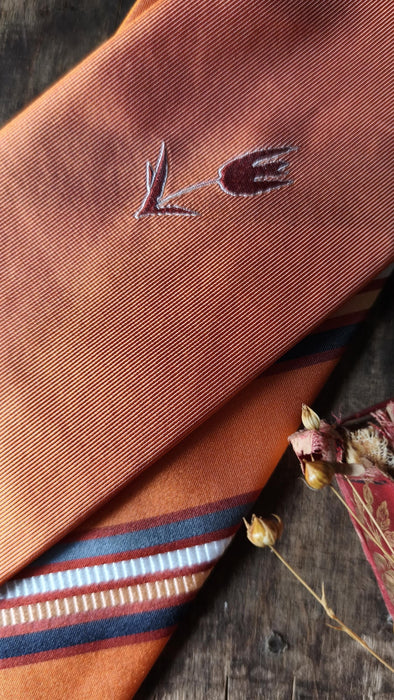 Vintage Silk Tie Pink Peach Necktie, Striped Designer Tie, Wedding Formal Mens Accessory