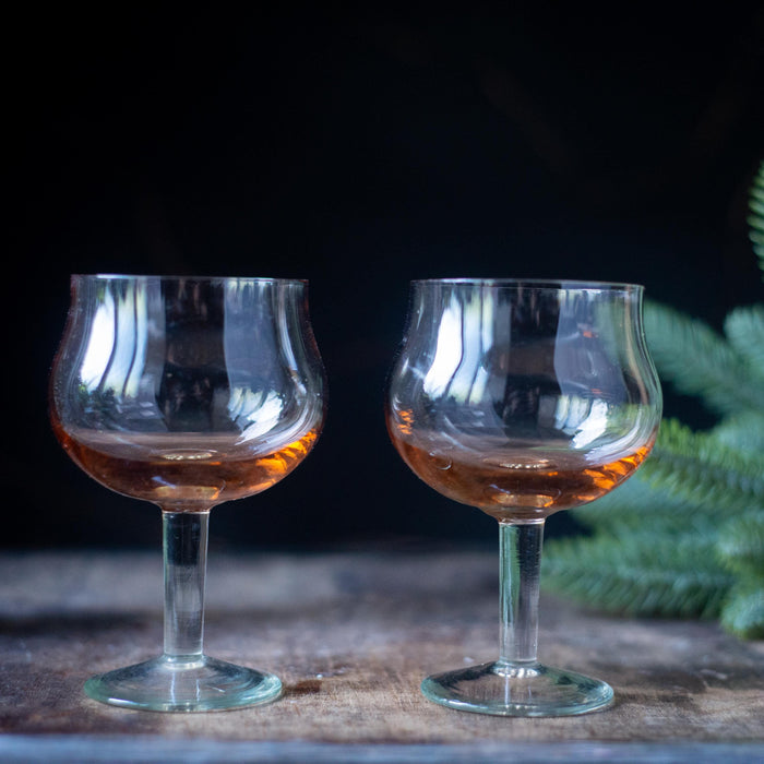 Vintage Brandy Glasses, Set Of 2 Stemmed Cognac Goblets, RetroBar