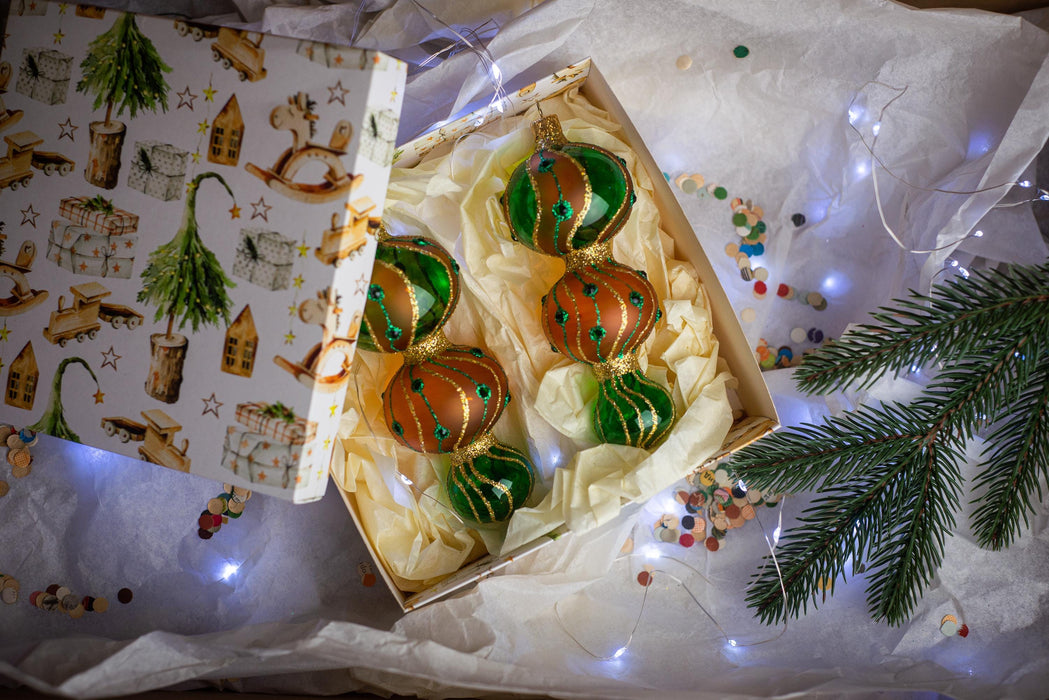 Set of 2 Christmas glass ornaments, hand-painted Xmas tree hanging decorations, Boho Xmas home decor, Christmas gift