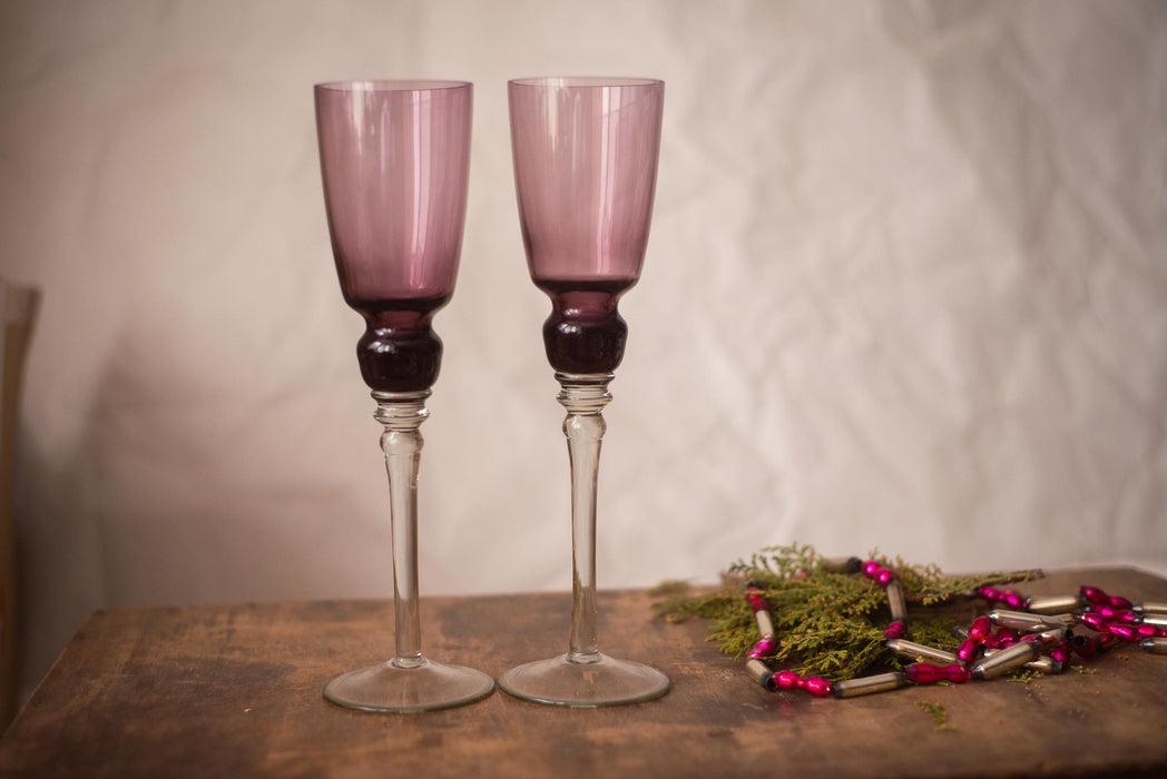 Vintage Pink Wine Glasses | Set Of 5, 28 cm (11.02 in) Blush Stemware - Retro.