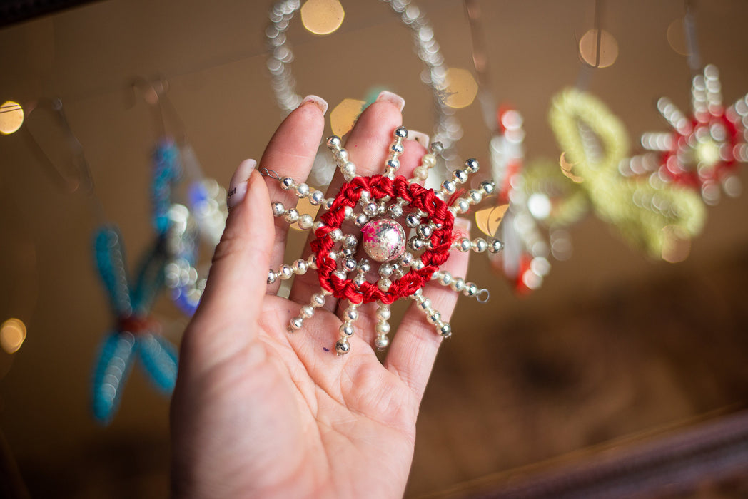 Antique German Chenille Christmas Ornaments, 1930s Mercury Glass Set of 7