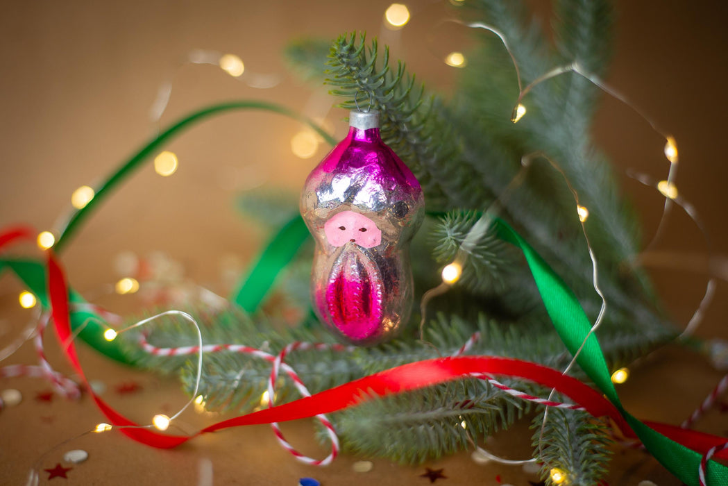 Vintage Gnome Mushroom Glass Christmas Ornament