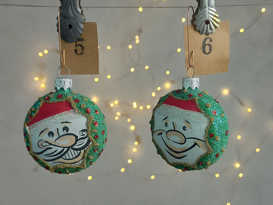 Vintage Santa Glass Ornament with Hand Painted Details