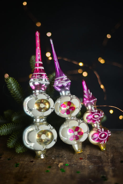 Vintage Pink & Gold Indent Glass Tree Topper – 1960s