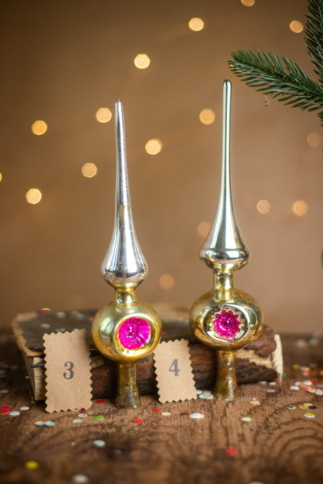 Vintage Silver Indent Glass Christmas Tree Topper – 1970s