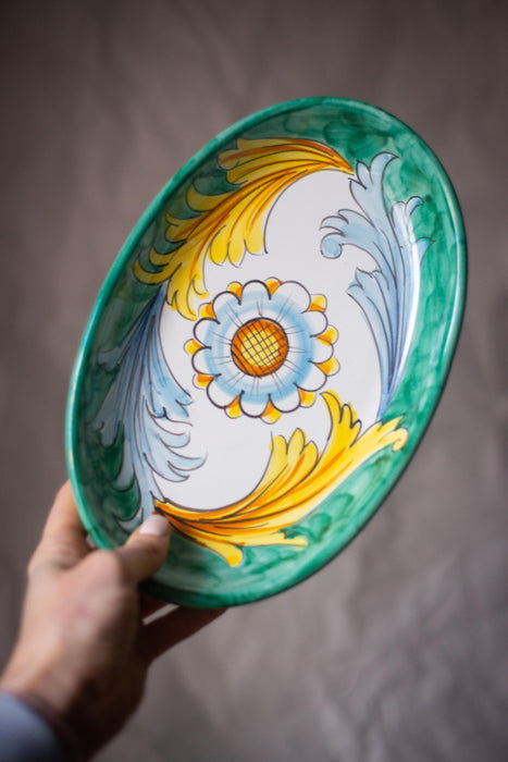 Vintage Ceramic Dish - Hand Painted Italian Pottery Floral Serving Plate