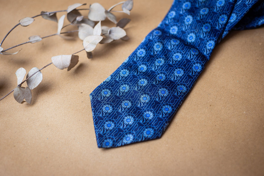 Vintage Lanvin Silk Tie, Blue Designer Necktie for Wedding Gift